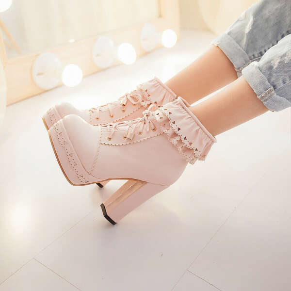 2121.98руб. 15% СКИДКА|Кружевные ботинки в стиле Лолиты; женские элегантные вечерние ботинки в японском стиле; обувь на высоком каблуке для костюмированной вечеринки|Туфли|   | АлиЭкспресс