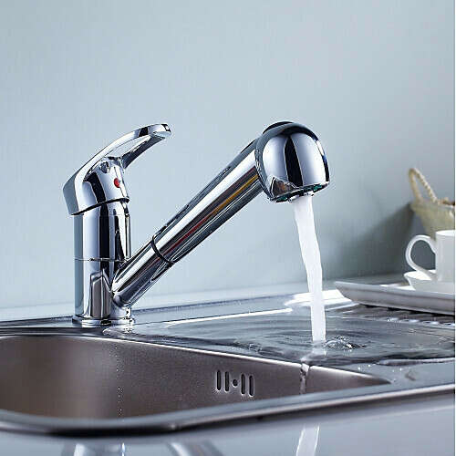 Country Chrome Pull-out  ­Pull-down Centerset Kitchen Faucet– FaucetSuperDeal.com