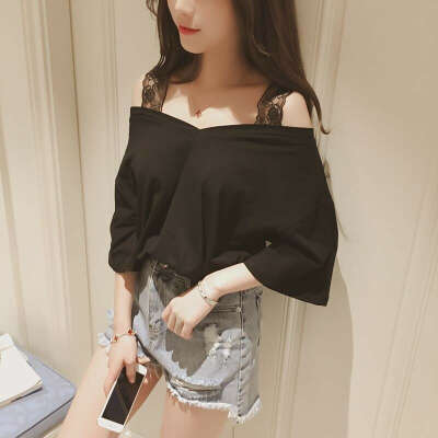 Korean Summer Wide Lace Strap Top Shirt SD02449