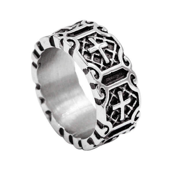 Cross Crucifix Medieval Knight Stainless Steel Ring - Top Dudes