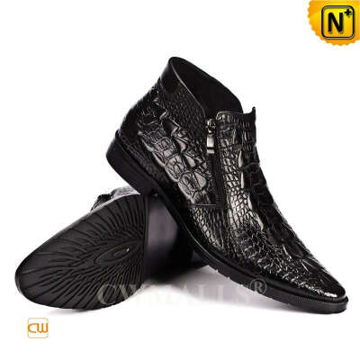 Men Leather Shoes | CWMALLS® Miami Croc-Embossed Leather Boots CW719000 [Global Free Shipping]