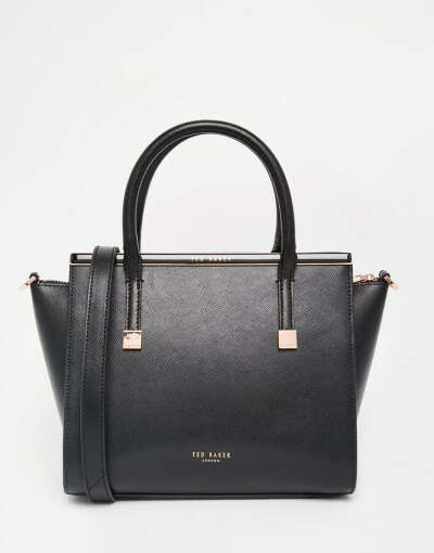 Ted Baker Leather Crosshatch Winged Tote Bag With Metal Bar Detail