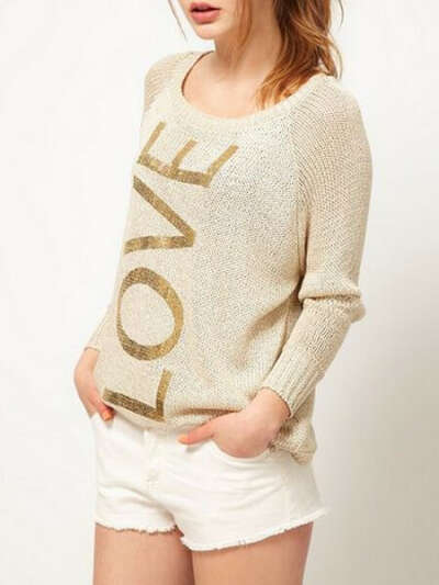 Crew Knitted Jumper With LOVE Print - Choies.com