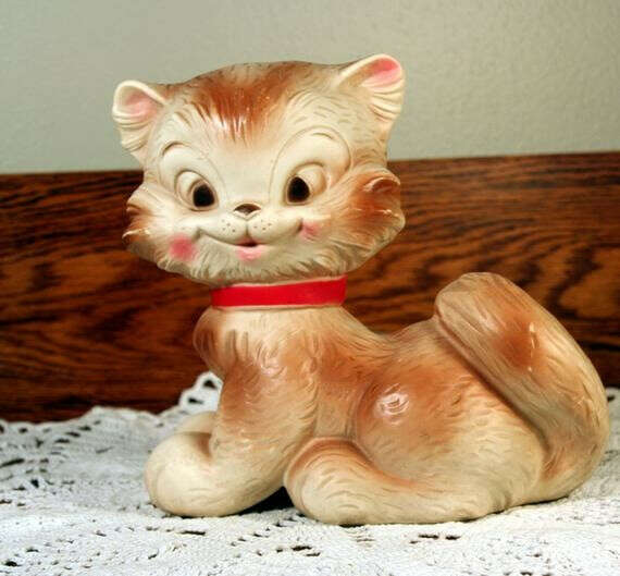 Vintage rubber baby kitty-squeaky toy-1968 JL Prescott Co