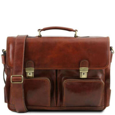 Ventimiglia - Leather multi compartment TL SMART briefcase with front pockets