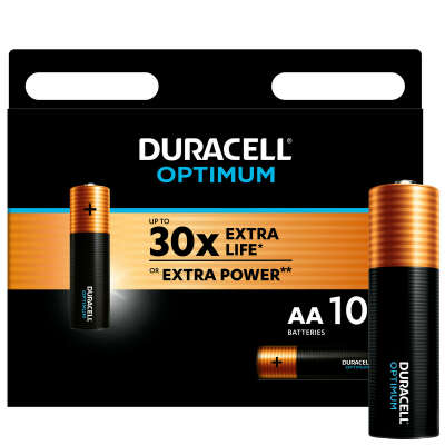 Duracell Optimum батарейки щелочные размера AA, 10 шт. в упаковке