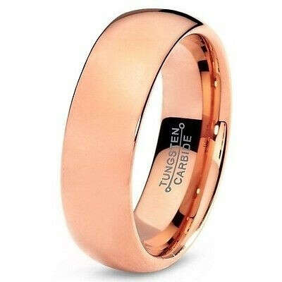 Tungsten Wedding Band Ring 7mm for Men Women Comfort Fit 18K Rose Gold Plated Domed Polished