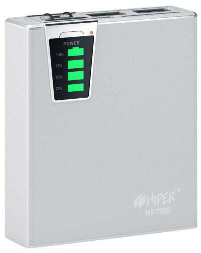 HIPER Power Bank MP7500 2USB 7500 мАч (серебристый)