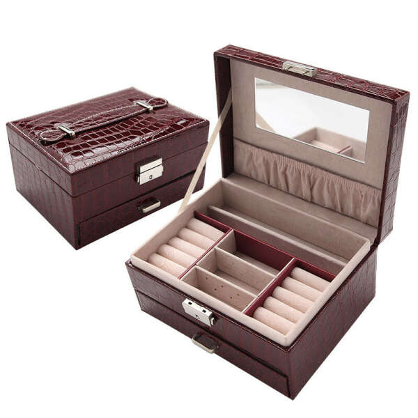 European Style Large Capacity PU Leather Portable Jewelry Storage Box Jewelry Storage Box with Mirror - brixini.com