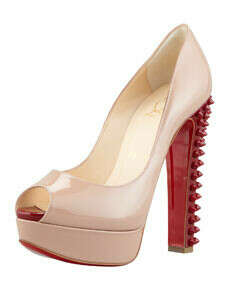 Christian Louboutin Babel Patent Peep-Toe Spikes Pump, Nude/Rouge