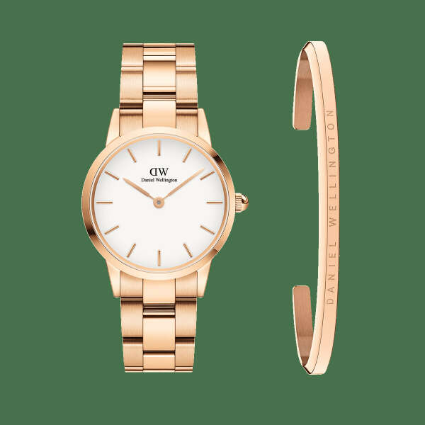 Gift Set DW00100213 + DW00400003 Iconic Link 28mm Rose Gold (White) + Classic Bracelet Rose Gold Small