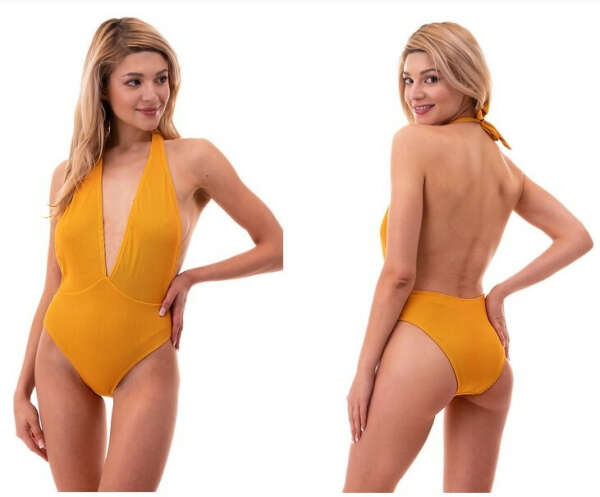Lux Rib Plunged Neck Backless One-Piece