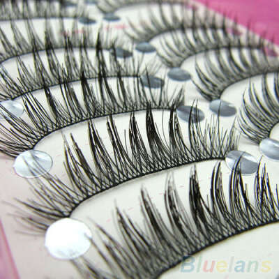 10 Pairs Natural Black Long Cross Thick Eye Lashes Makeup Fake False Eyelashes