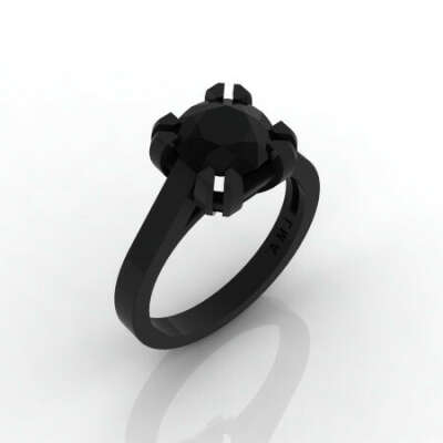 Modern 14K Black Gold Gorgeous Solitaire Bridal Ring with a 2.0 Carat Black Onyx Center Stone R66N-BGBOX