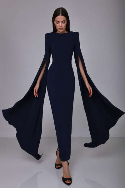 LN Платье с длинными декоративными рукавами цвет синий размер s: купить