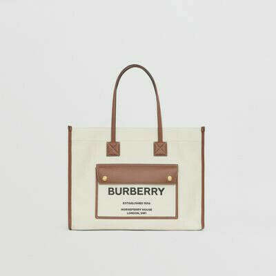 Two-tone Canvas and Leather Medium Freya Tote in Natural/tan | Burberry® Official