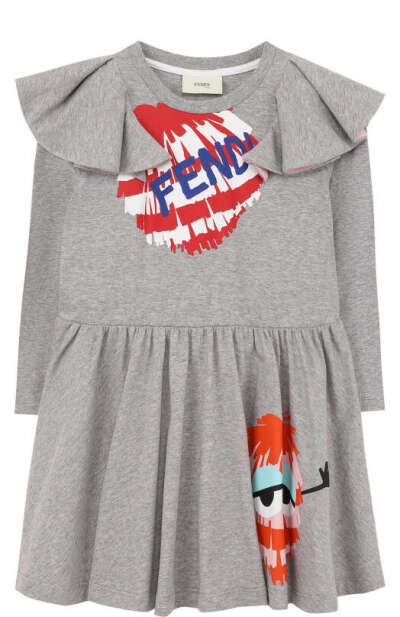 Детское хлопковое платье с принтом и оборками FENDI ROMA серого цвета — купить за 13250 руб. в интернет-магазине ЦУМ, арт. JFB145/7AJ/2A-5A