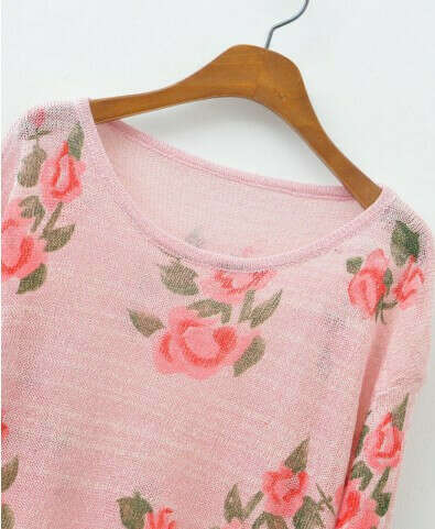 Ripped Knit Pullover with Floral Print