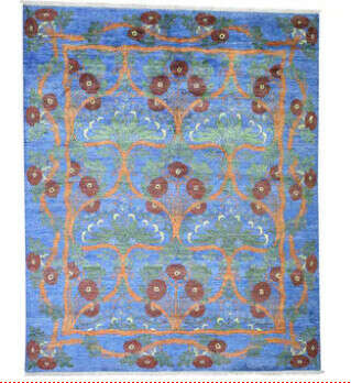 8&#039;x9&#039;8" Denim Blue Arts and Crafts Art Silk Hand Knotted Oriental Rug