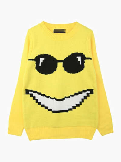 Cute Cartoon Smiling Face Jumper In Yellow - Choies.com
