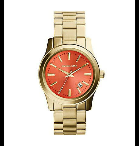 Runway Coral-Dial Gold-Tone Stainless Steel Watch