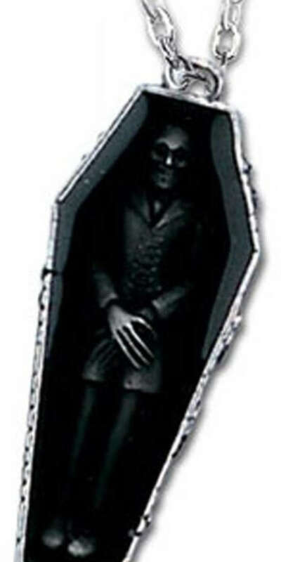 Alchemy Gothic Nosferatu&#039;s Rest Vampire Coffin Pendant Necklace Pewter P183