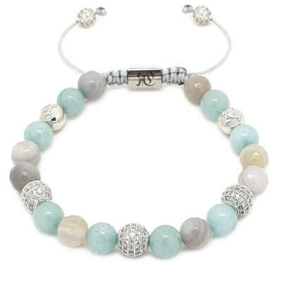 Women&#039;s Beaded Bracelet Aquamarine, Agate & Silver