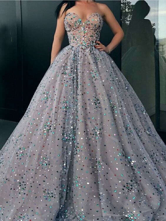 Ball Gown Prom Dresses Sweetheart Rhinestone Long Sparkly Prom Dress JKL972