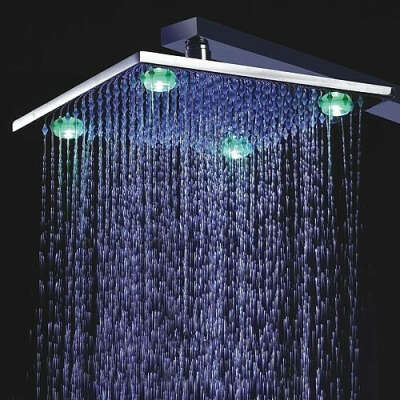 12 Inch Chromed Brass Square Shower Head With 4 LED Lights – FaucetSuperDeal.com