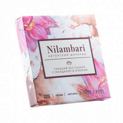 Шоколад Nilambari горький без сахара с миндалем и изюмом