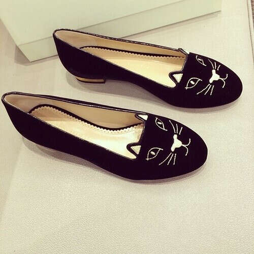 CHARLOTTE OLIMPIA BLACK VELVET "KITTY" SLIPPER FLATS