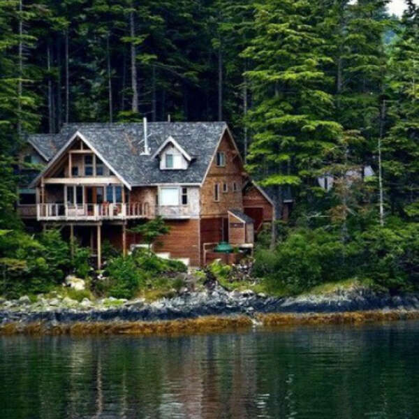 Дом у озера в лесу