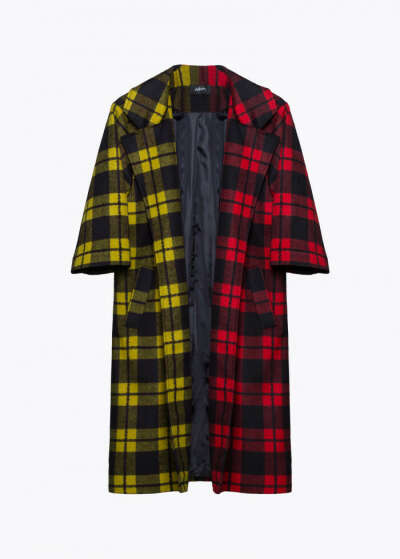 CHECKED OVERCOAT 3/4 SLEEVE. RED/YELLOW