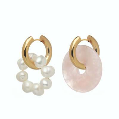 Mismatched Rose Quartz & Pearl Earrings Pink