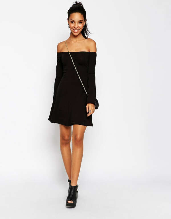 ASOS Skater Dress with Seamed Detail and Flared Sleeves