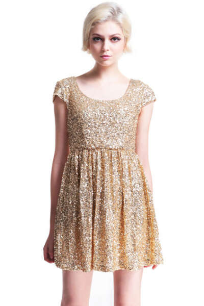 Paillettes Apricot Shift Dress