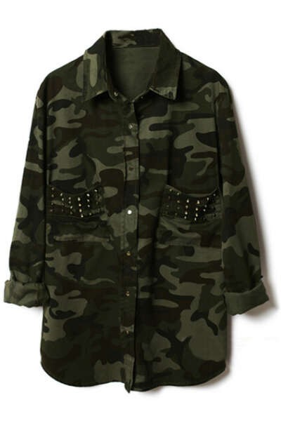 ﻿Riveted Pockets Camouflage Shirt