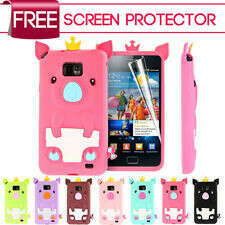 3D Cute Crown Pig Silicone Case For Samsung Galaxy S2 i9100 + Screen Protector