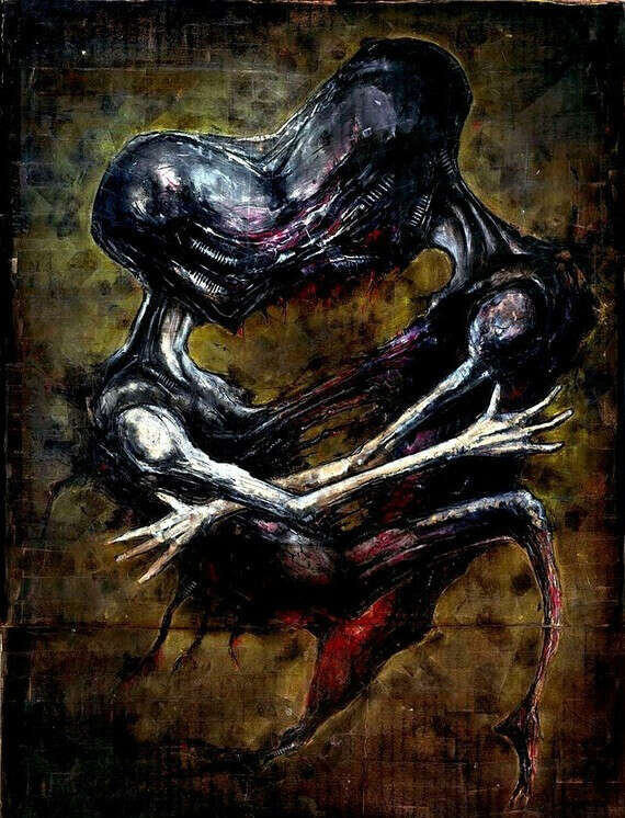 Print 8x10" - 5.9.06 - Dark Art Alien Monster Creature Blood Love Heart Science Fiction Cyberpunk Horror Gothic Creepy Couple