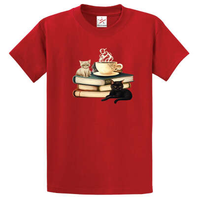 Purchase Books Cats and Coffee Unisex Kids And Adults T-Shirt Online in UK