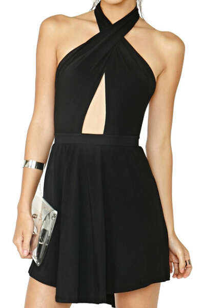 Crossed Halter Black Dress