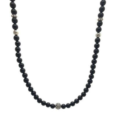 Men&#039;s Onyx Beaded Necklace - Sterling Silver
