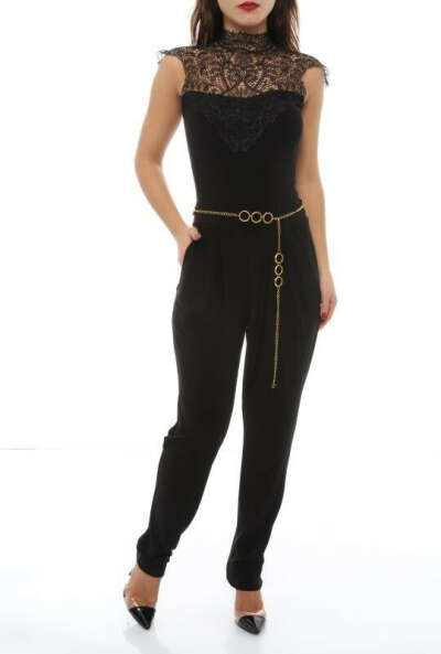 Black Lace Knotted Sleeveless Jumpsuit