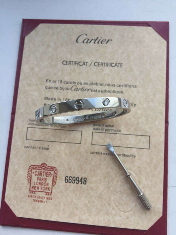 Браслет Cartier Love с отверткой платина 16 см обхват с камнями