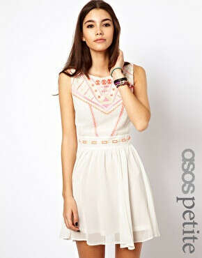 ASOS PETITE Exclusive Skater Dress With Aztec Embroidery And Cross Back