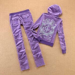 Juicy Couture Studded luxurious JC Velour Tracksuits 8606 2pcs Women Suits Purple