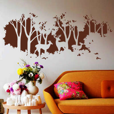 Art New Design home decoration Vinyl deers in forest wall sticker