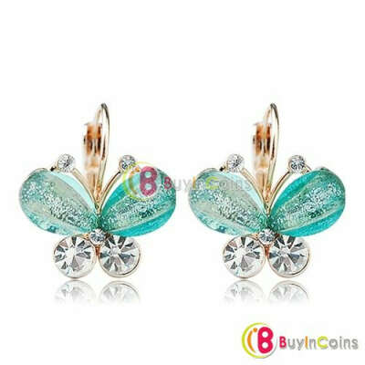 Fashion Sweet Butterfly Resin Crystal Rhinestone Ear Studs Earrings Jewelry