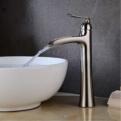 Contemporary Waterfall Chrome / Nickel Brushed Centerset Single Handle One Hole Bathroom Sink Faucet– FaucetSuperDeal.com