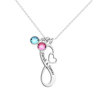 Infinity Name Necklace with Birthstone Platinum Plated Silver